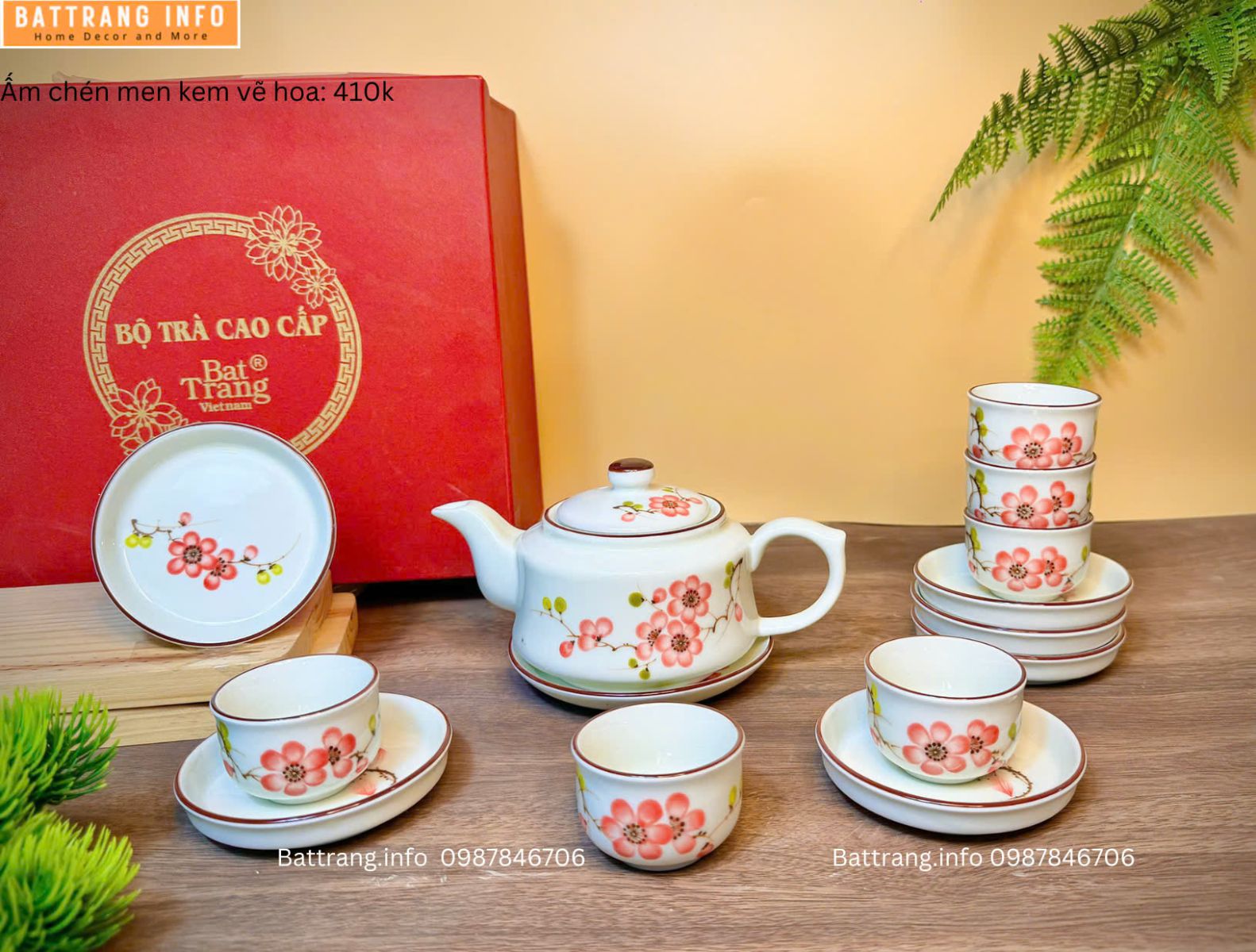 ẤM CHÉN MEN KEM VẼ HOA