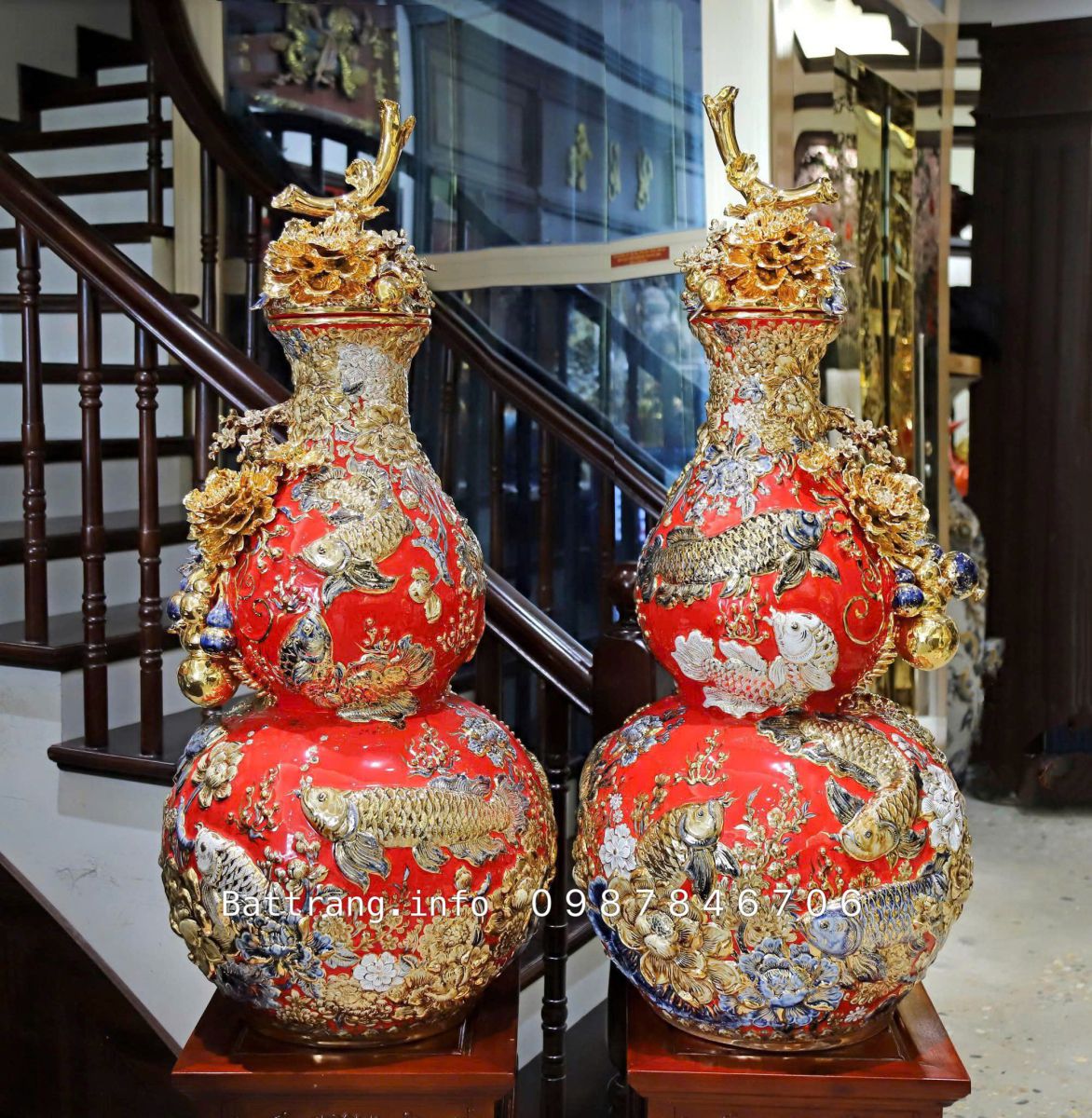 HỒ LÔ PHONG THỦY CÁ RỒNG ĐỎ CAO 1M03