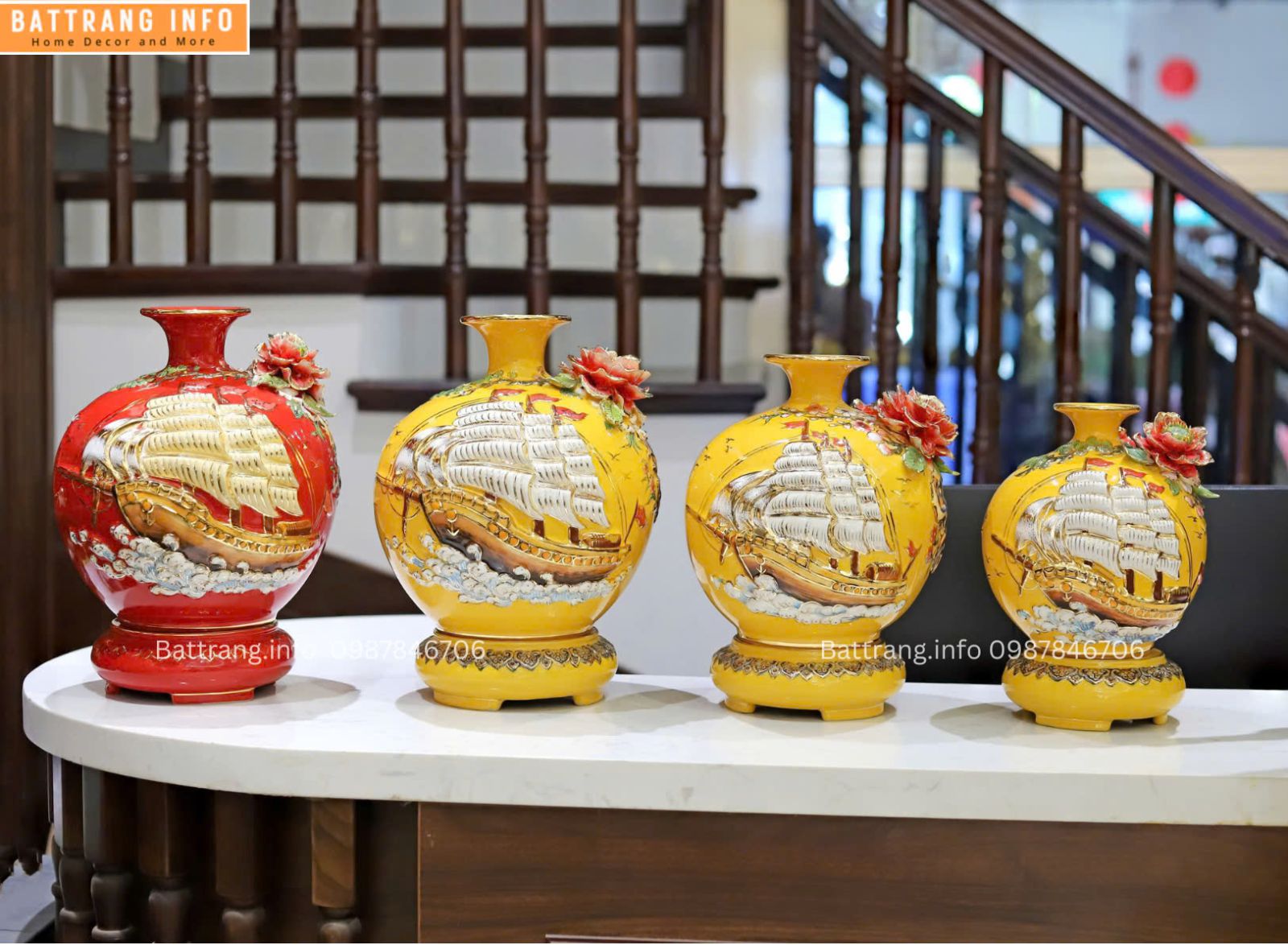 BÌNH HÚT LỘC THUẬN BUỒM XUÔI GIÓ ĐẮP NỔI VẼ VÀNG 24K