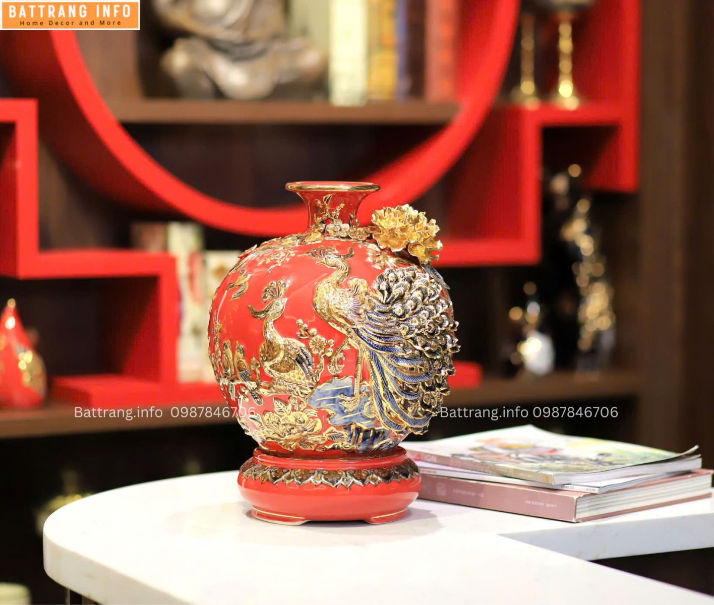 BÌNH HÚT LỘC CÔNG DANH PHÚ QUÝ ĐẮP NỔI VẼ VÀNG 24K H30