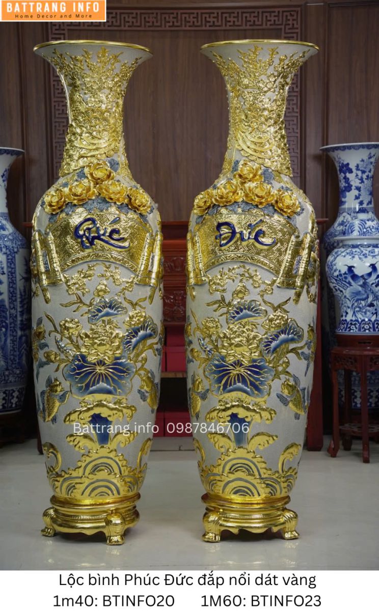 LỘC BÌNH PHÚC ĐỨC ĐẮP NỔI DÁT VÀNG 1M6