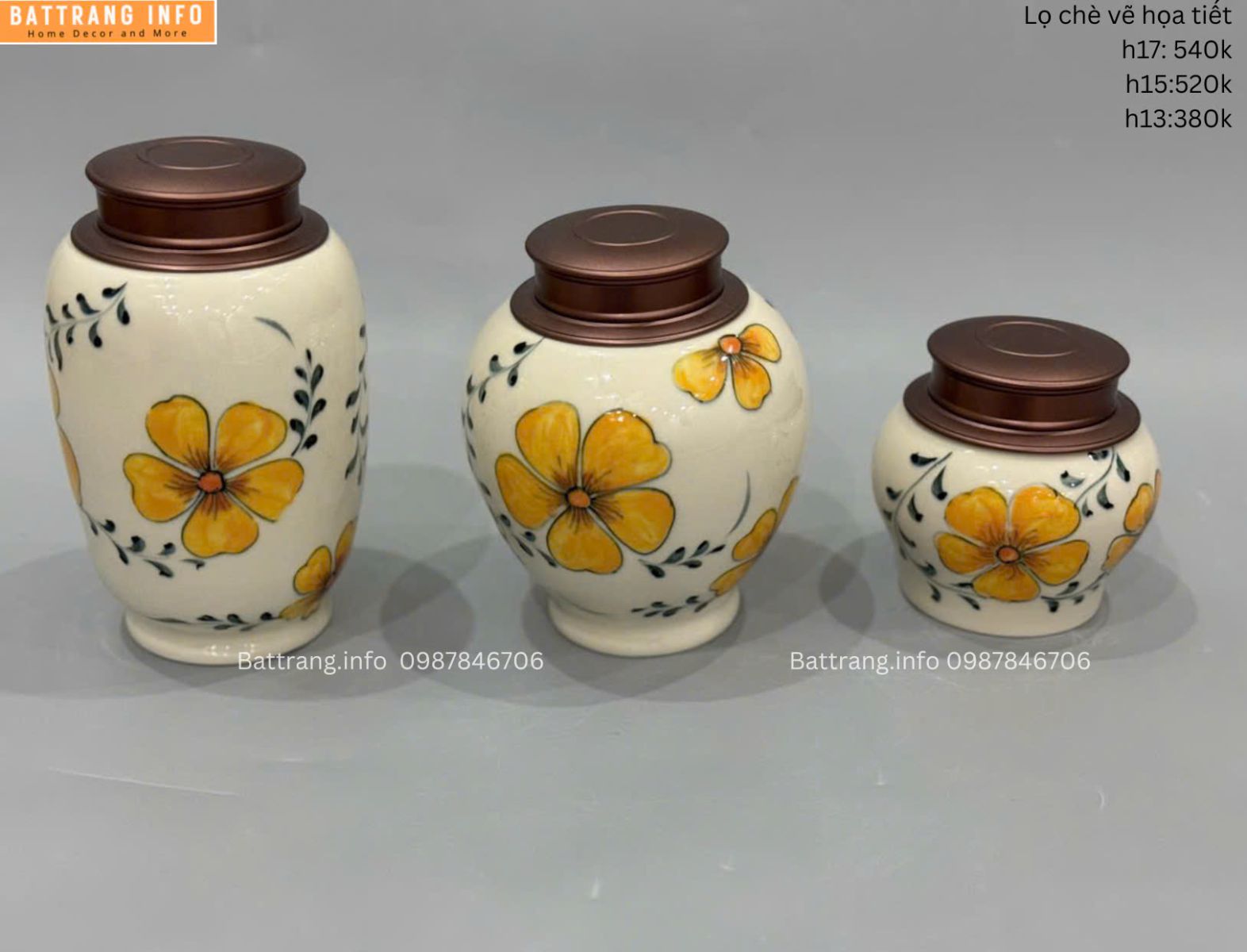 LỌ CHÈ VẼ HOẠ TIẾT HOA VÀNG