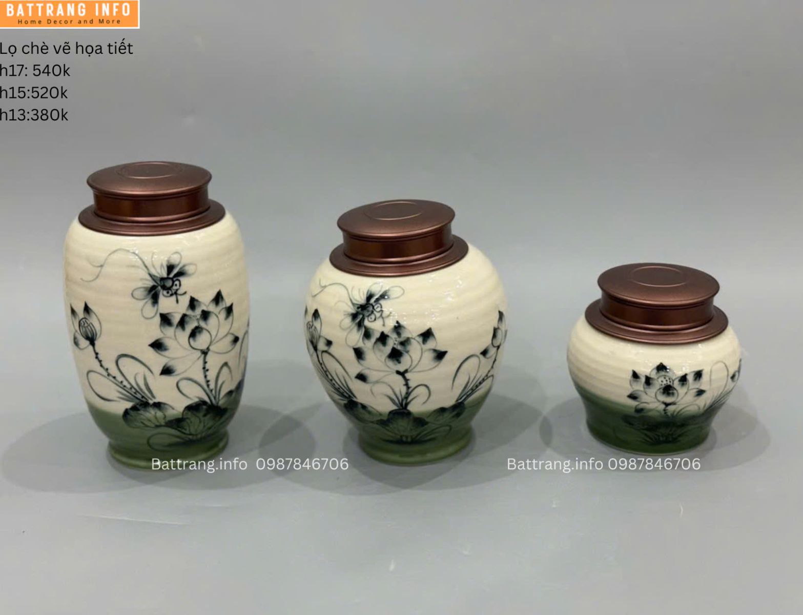 LỌ CHÈ VẼ HOẠ TIẾT HOA SEN
