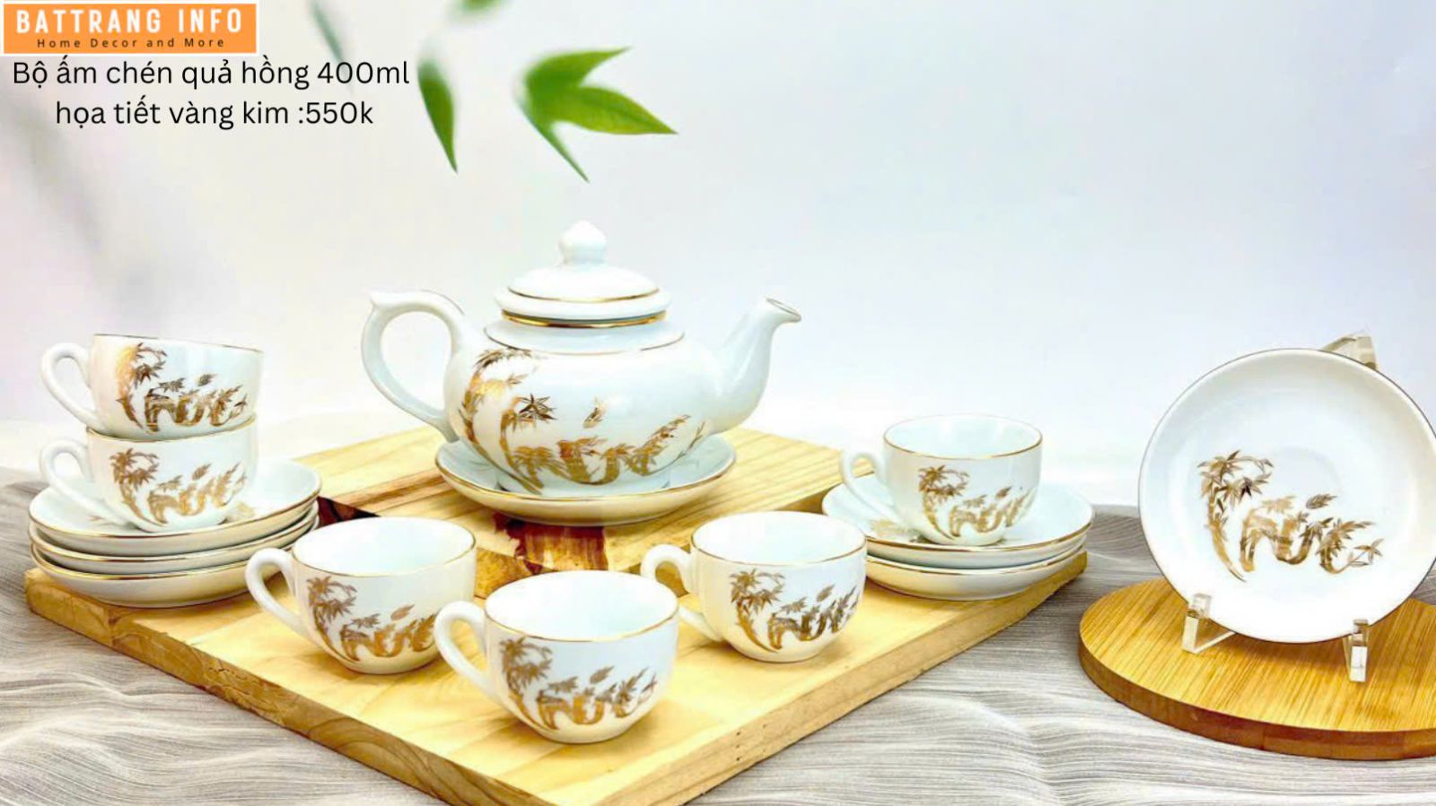 ẤM CHÉN QUẢ HỒNG TRÚC  VÀNG  KIM 400ML