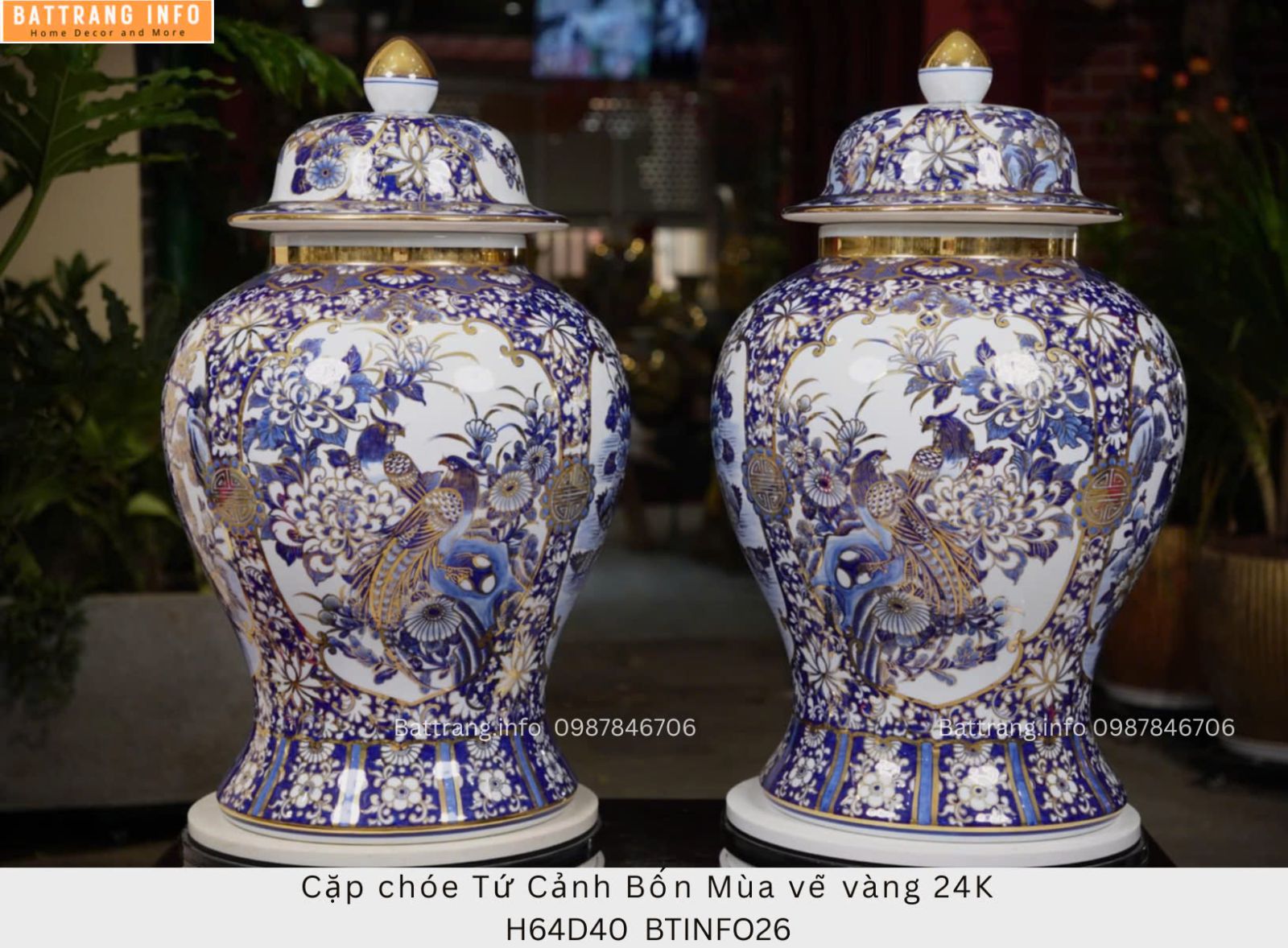 CẶP CHOÉ TỨ CẢNH BỐN MÙA VẼ VÀNG 24K