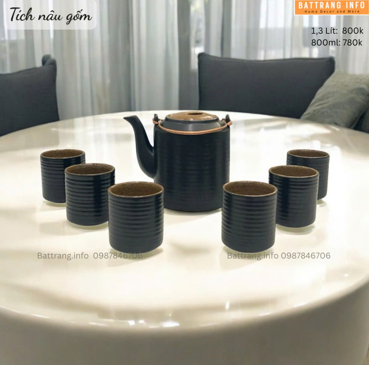BỘ ẤM TÍCH NÂU GỐM