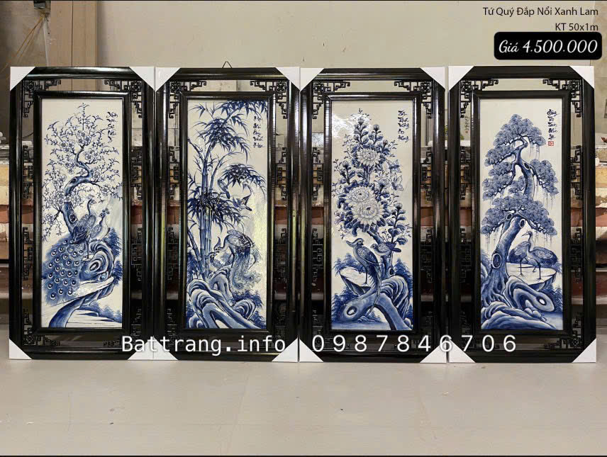 Tranh Tứ Quý Đắp Nổi Xanh Lam 50 x 1m