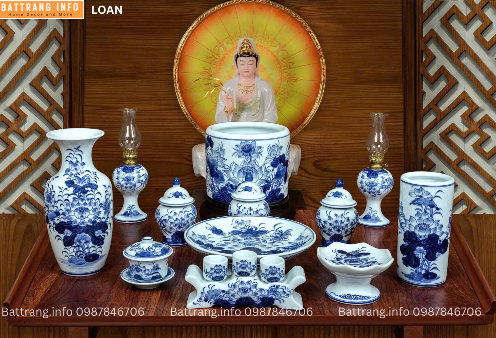 BỘ ĐỒ THỜ MEN LAM XANH CAO CẤP BÁT TRÀNG