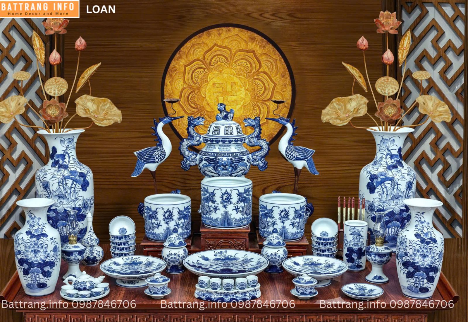 BỒ ĐỒ THỜ MEN LAM XANH CAO CẤP BÁT TRÀNG