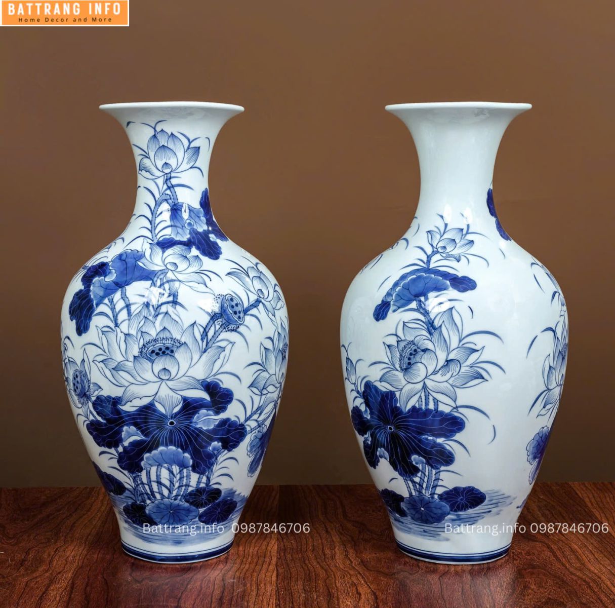 LỌ HOA  VẼ SEN CAO 50CM