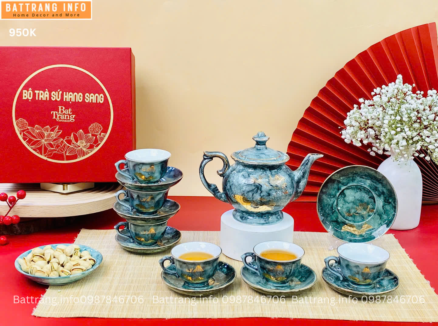 Bộ ấm chén men đá cao cấp Bát Tràng