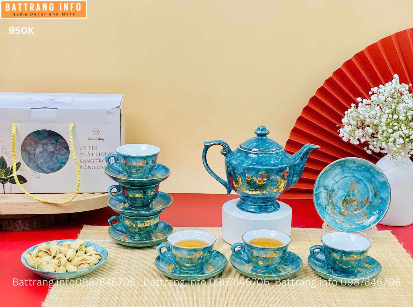 Bộ ấm chén men đá cao cấp Bát Tràng