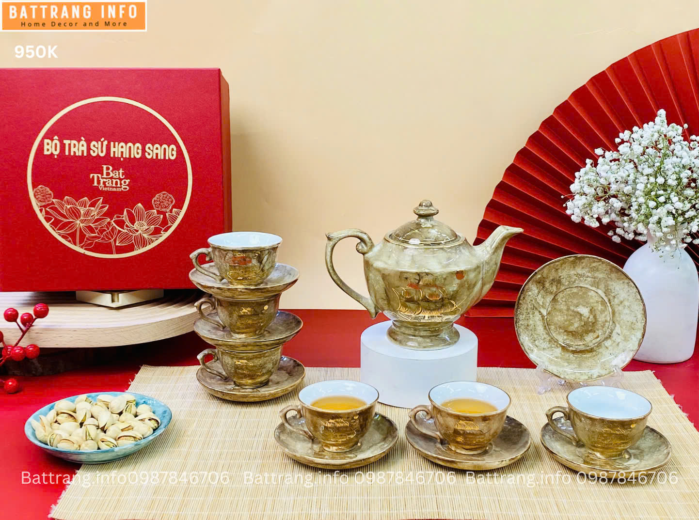 Bộ ấm chén men đá cao cấp Bát Tràng