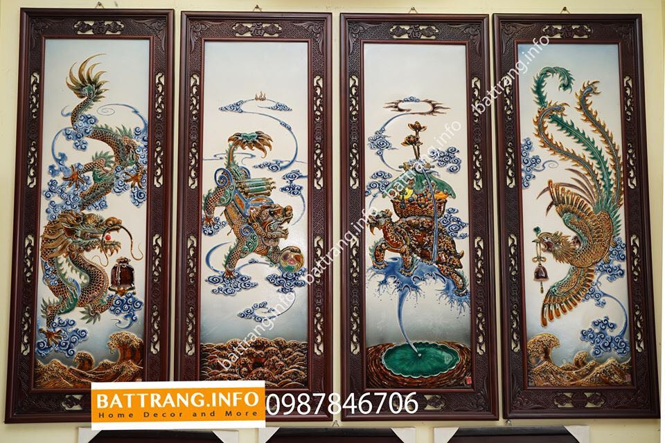 Tranh gốm tứ linh Long Ly Quy Phụng
