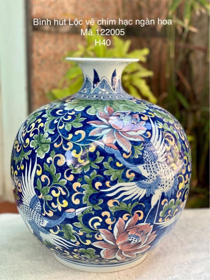 Giá Bình Hút Lộc  Vẽ Chim Hạc Ngàn Hoa Cao 40cm: 4.500.000vnđ