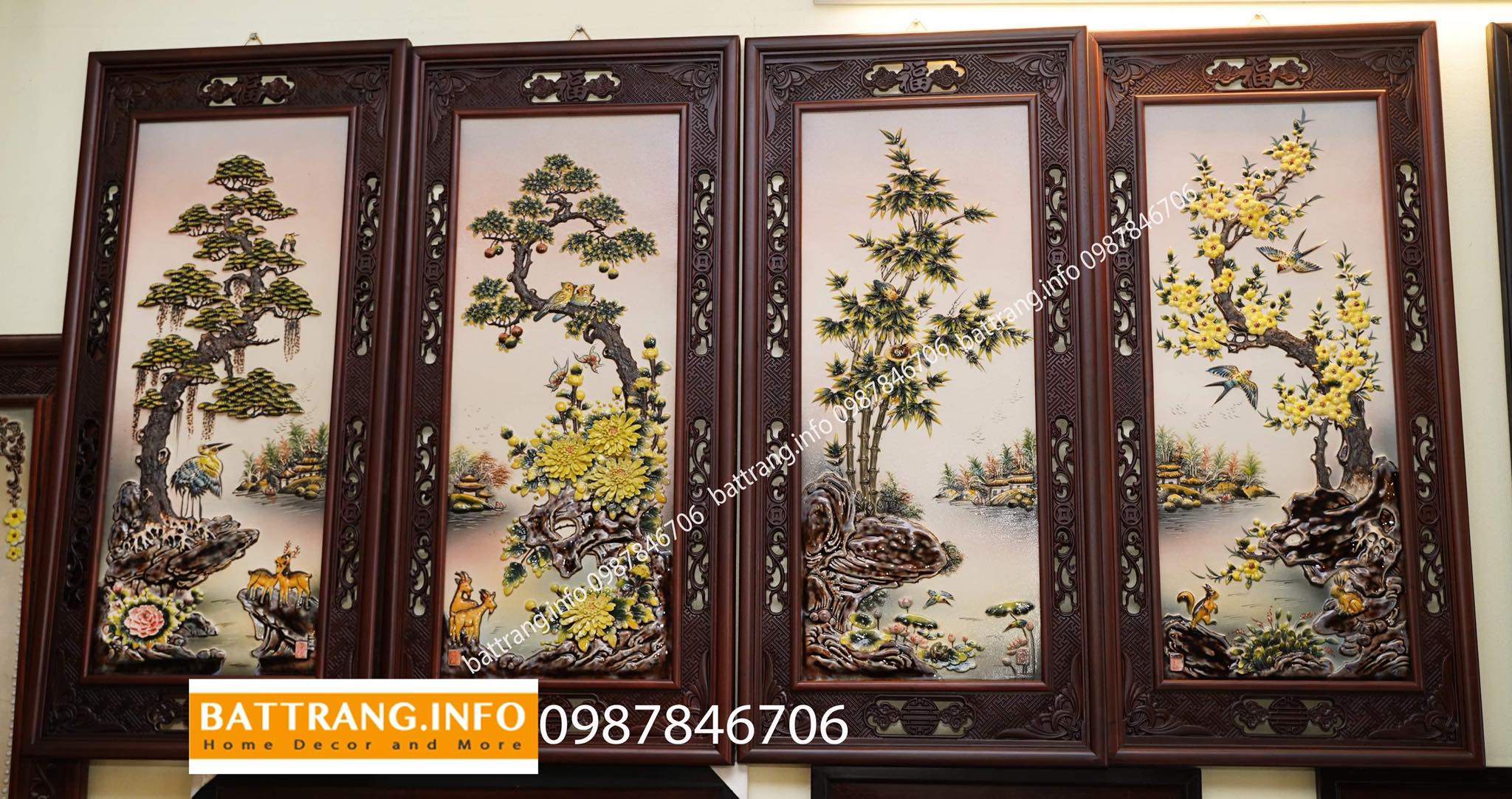 Tranh gốm tứ quý Bát Tràng