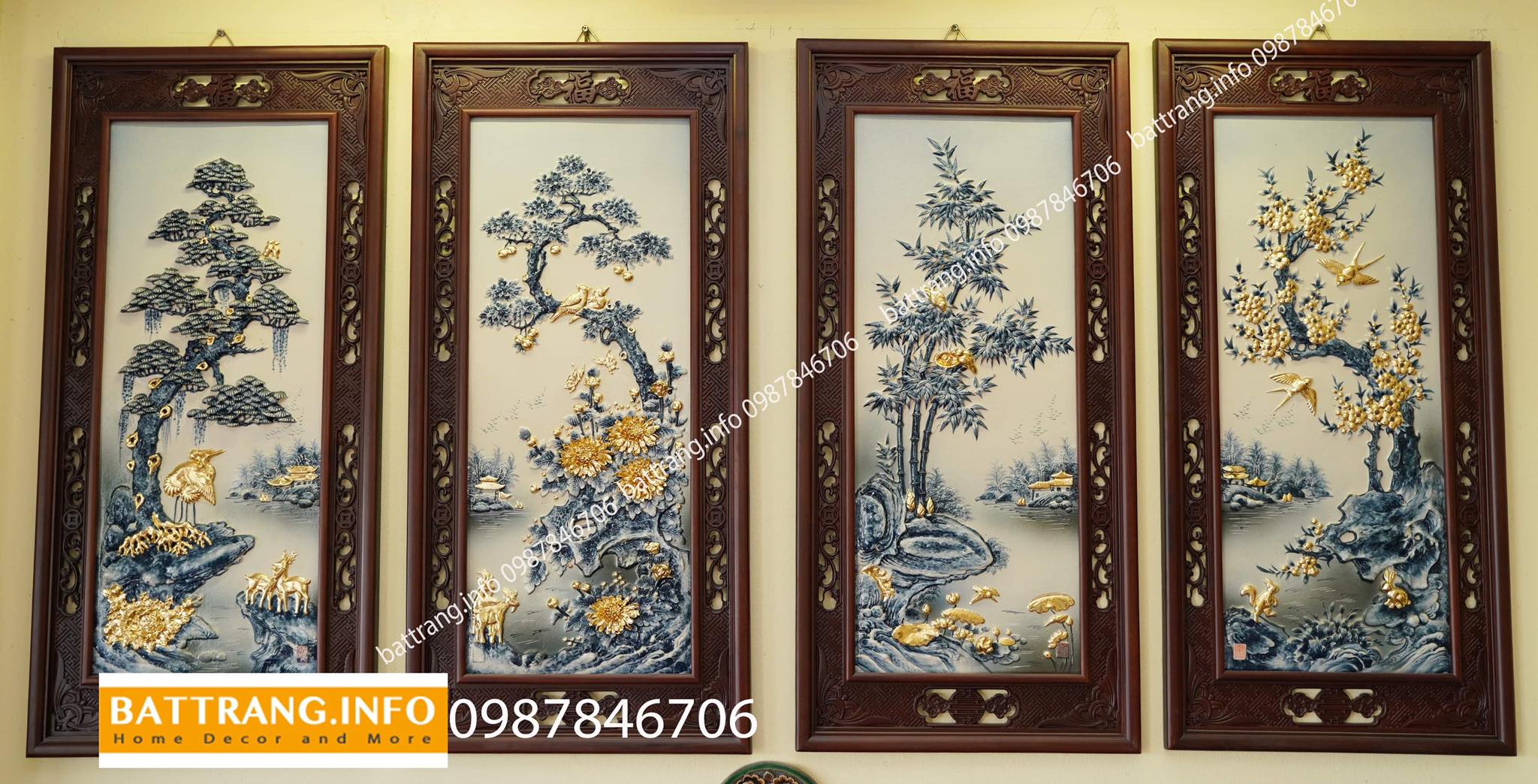 Tranh gốm tứ quý Bát Tràng
