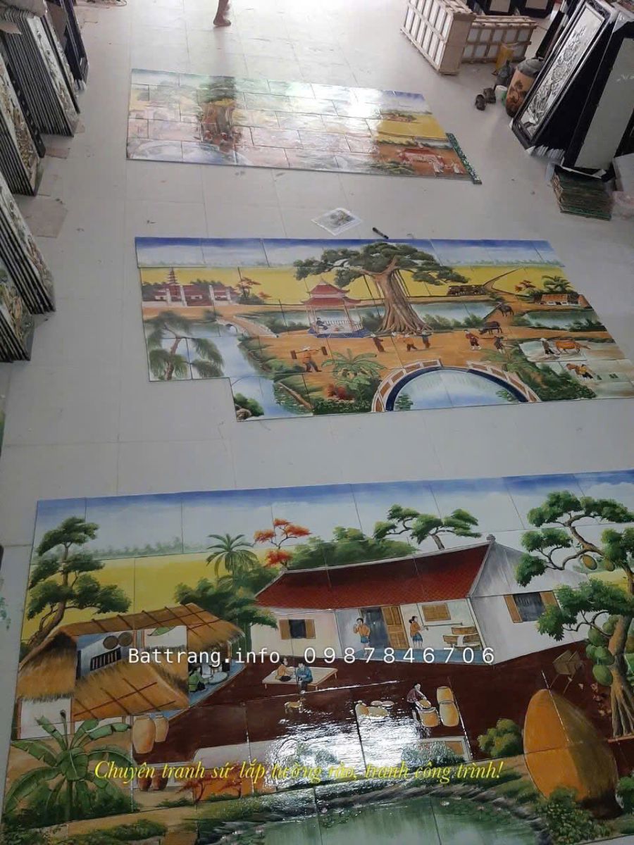 Tranh Gốm Ghép Mảnh Trang Trí Sân Vườn Gốm Bát Tràng