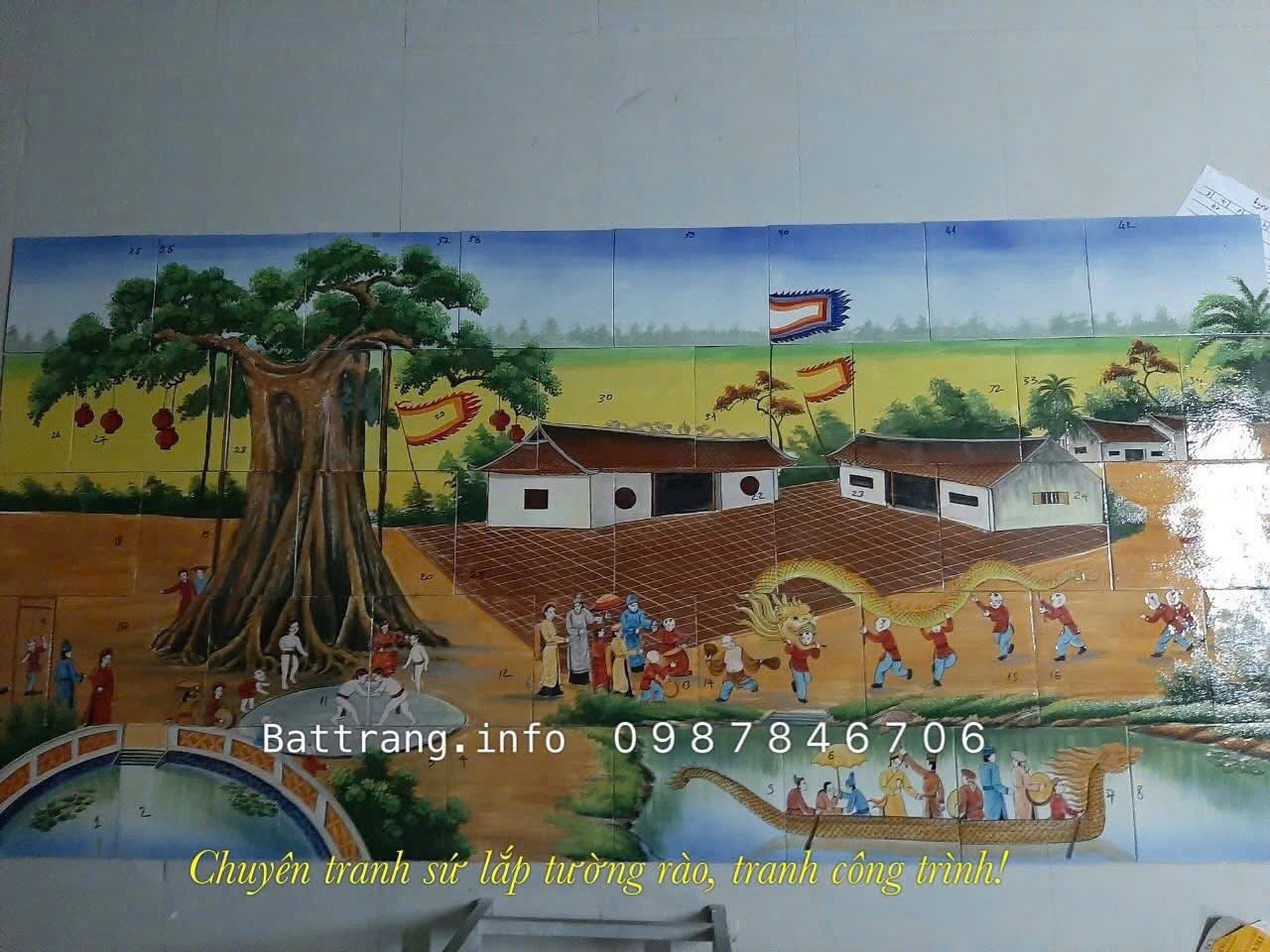 Tranh Gốm Ghép Mảnh Trang Trí Sân Vườn Gốm Bát Tràng