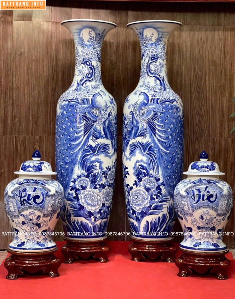 Combo Lộc Bình Công Danh & Choé Phúc Đức Men Lam Vẽ Tay Cao Cấp Bát Tràng – Biểu Tượng Thành Công, Phúc Đức Và Thịnh Vượng