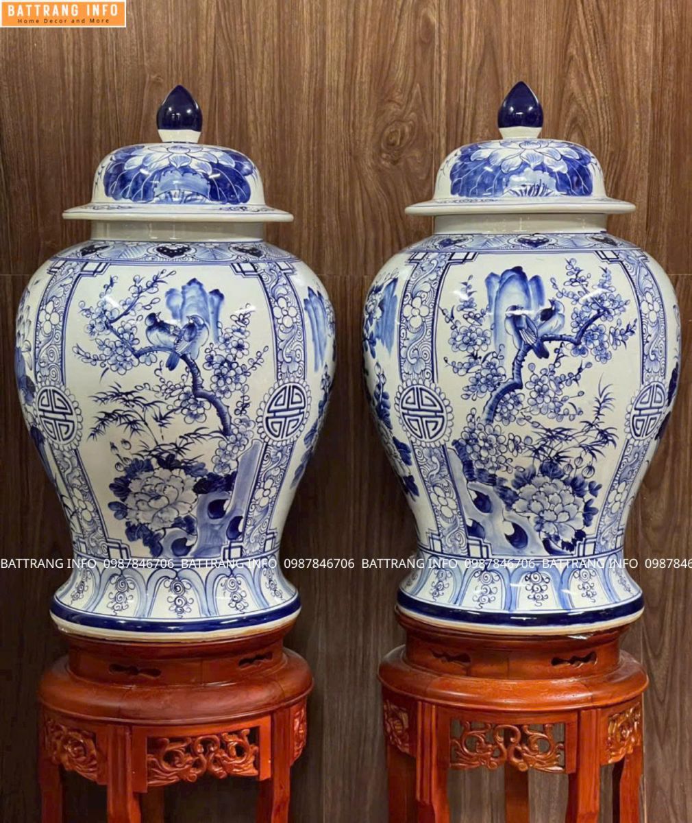 Địa Chỉ Bán Cặp Choé Tứ Cảnh Men Lam Vẽ Tay Cao Cấp Bát Tràng – Giá Rẻ Ở Hà Nội
