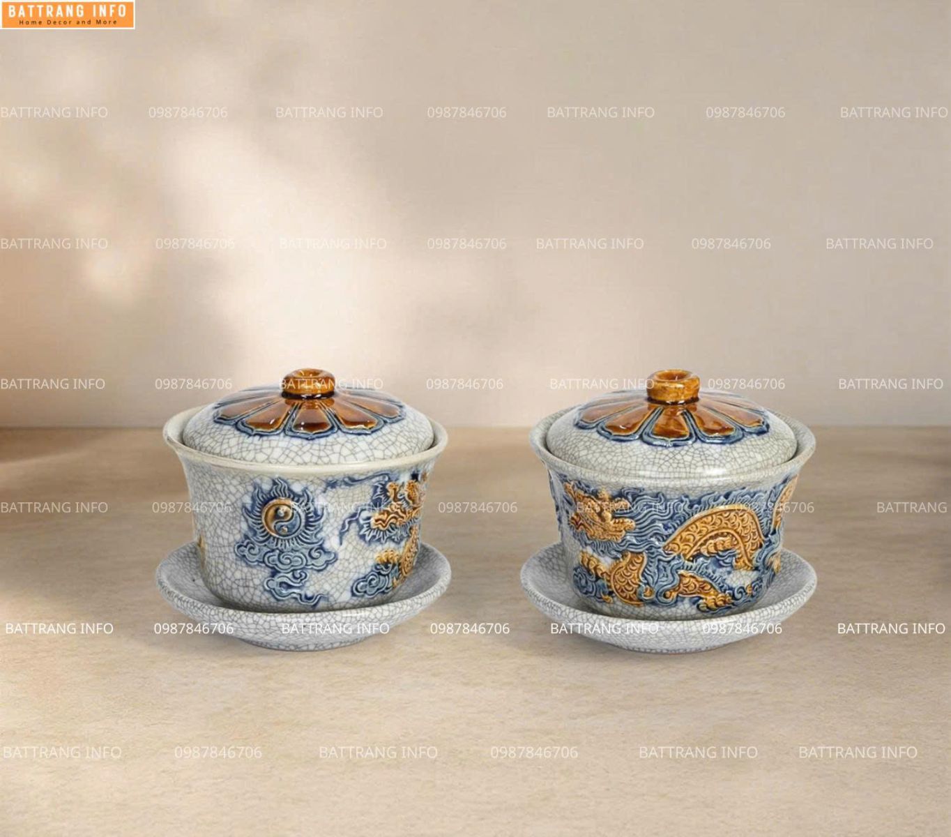 Bát Sâm Men Rạn Đắp Nổi Cao Cấp Bát Tràng S3