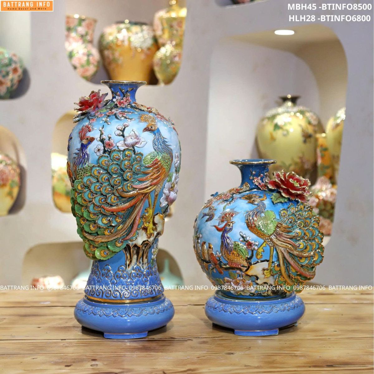 Mai Bình Và Bóng Hút Lộc Công Danh Phú Quý Men 3D Đắp Nổi Vẽ Vàng 24K Quà Tặng Phong Thủy Cao Cấp