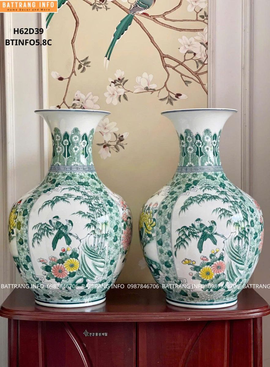 Cặp Tỏi Tứ Cảnh Men Lam Vẽ Tay Cao 62cm Cao Cấp Bát Tràng – Biểu Tượng Phong Thủy Và Nghệ Thuật Gốm Sứ Việt