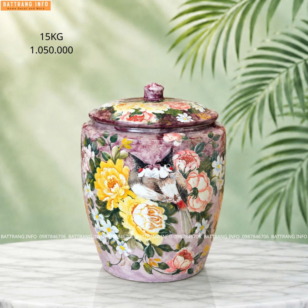 Hũ gạo Bát Tràng cao cấp – 15kg