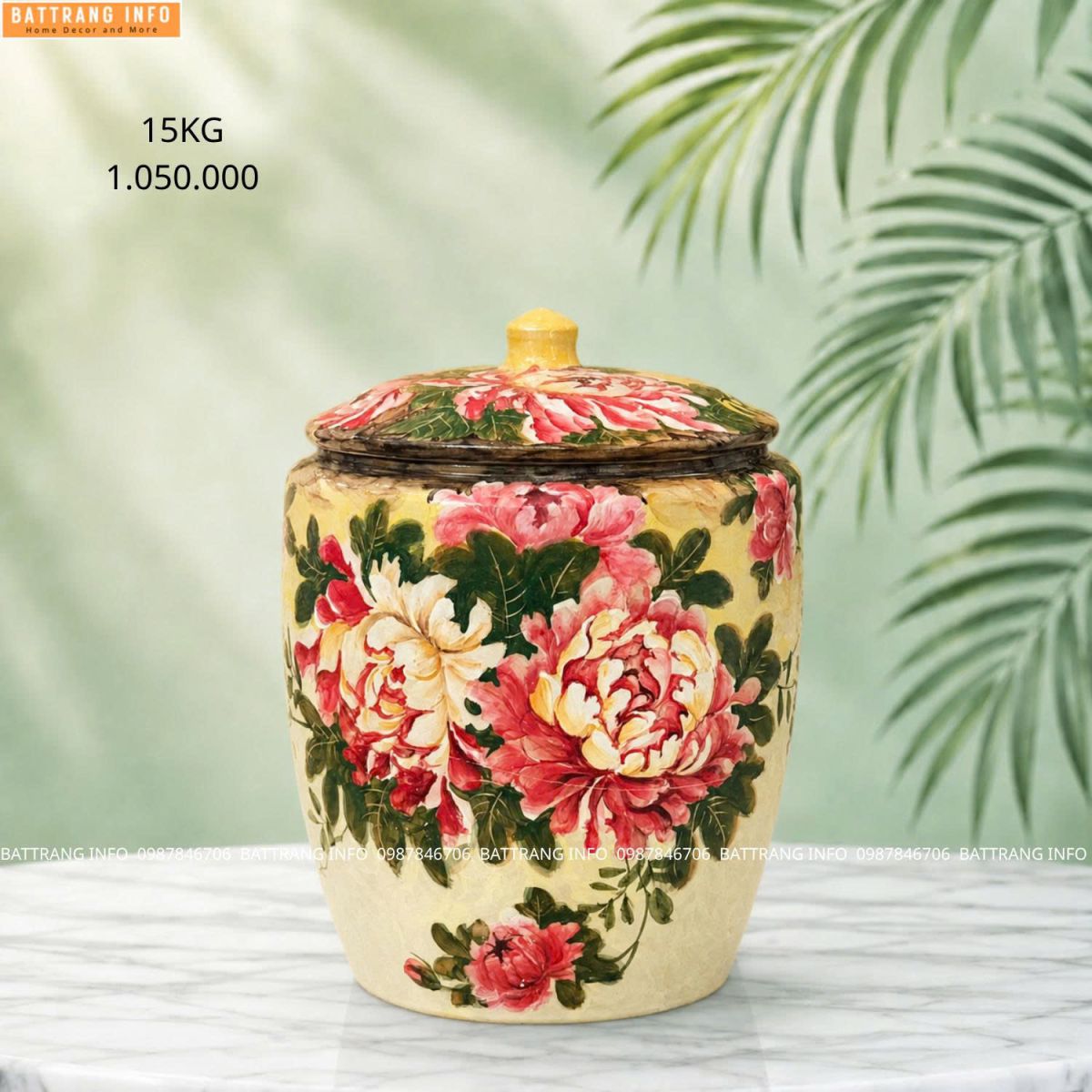 Hũ gạo Bát Tràng cao cấp – 15kg