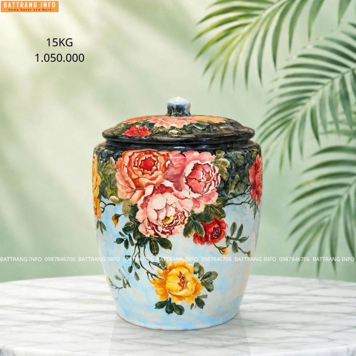 Hũ gạo Bát Tràng cao cấp – 15kg