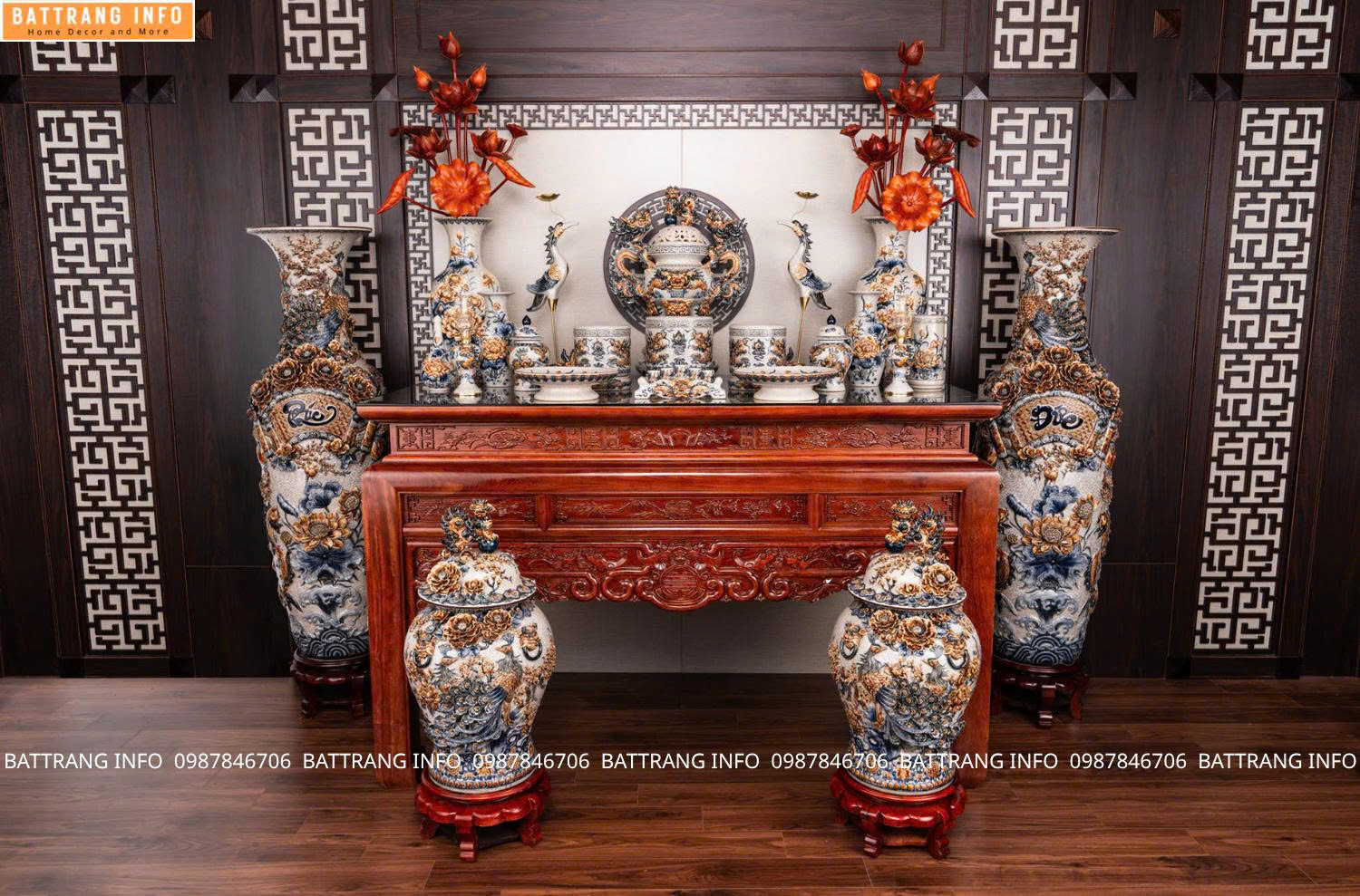 Mua Bộ Đồ Thờ Men Rạn Đắp Nổi Họa Tiết Rồng Cao Cấp Bát Tràng Ở Đâu Hà Nội?