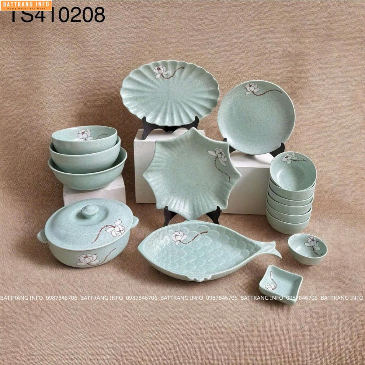 Bộ đồ ăn Ngọc Liên Hoa cao cấp Bát Tràng