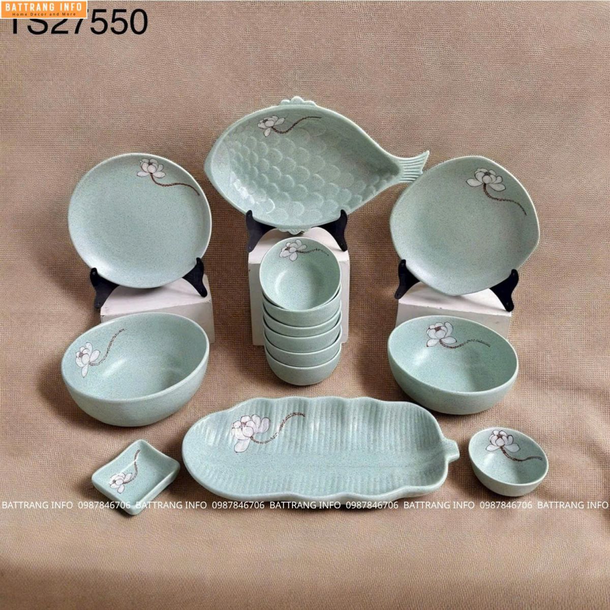 Bộ đồ ăn Ngọc Liên Hoa cao cấp Bát Tràng