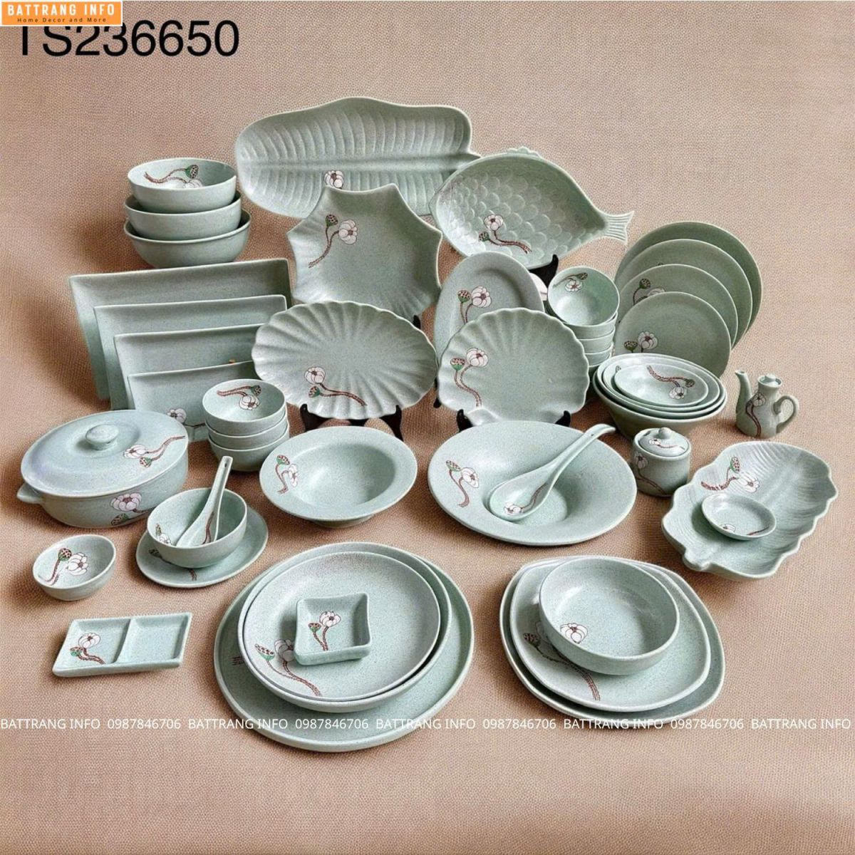 Bộ đồ ăn Ngọc Liên Hoa cao cấp Bát Tràng – Tinh hoa gốm Việt cho không gian sống sang trọng
