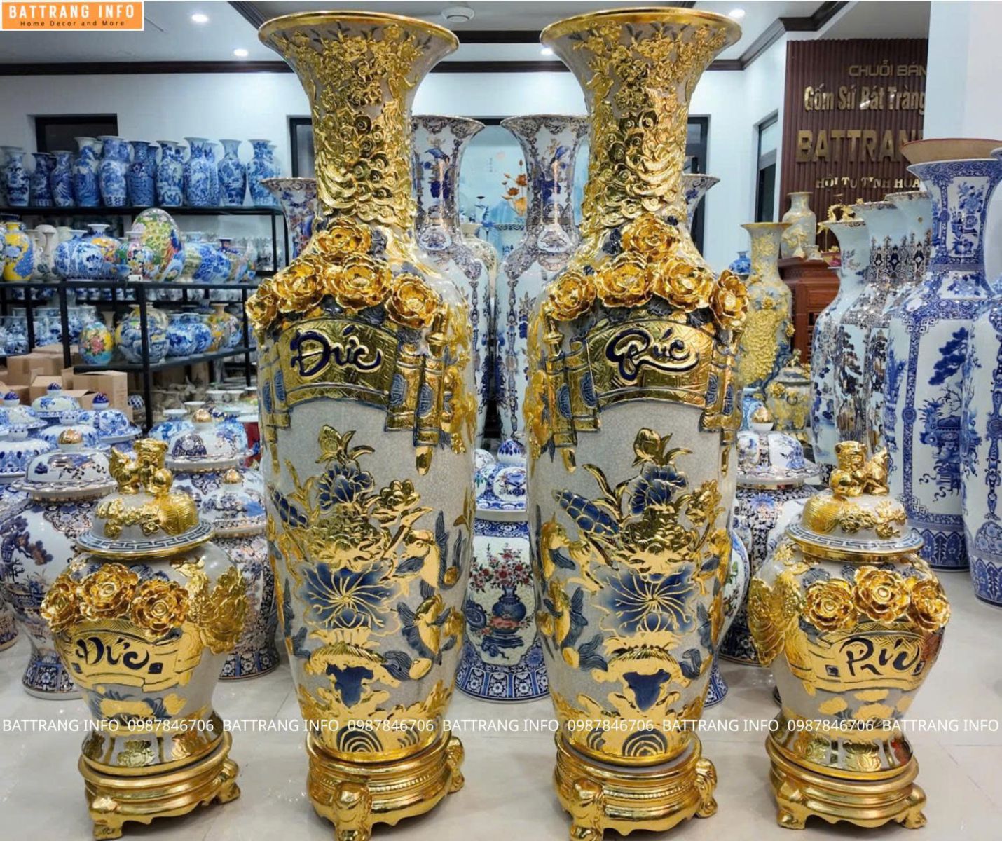 Mua Combo Lộc Bình Và Chóe Chữ Phúc Đức Men Rạn Đắp Nổi Dát Vàng Ở Đâu Hà Nội Uy Tín, Chất Lượng?