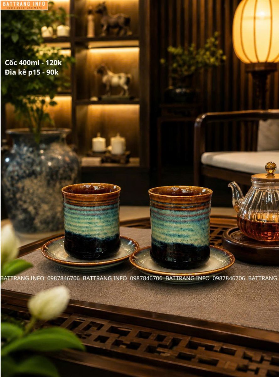 Cốc Dáng Trụ Men Hỏa Biến Cao Cấp Bát Tràng