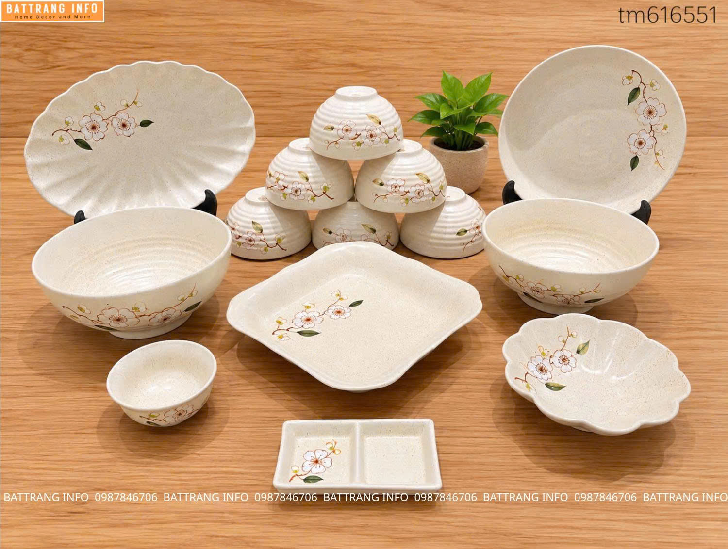 Bộ đồ ăn men tiêu họa tiết hoa đào gốm sứ Bát Tràng cao cấp – Tinh hoa bàn ăn Việt