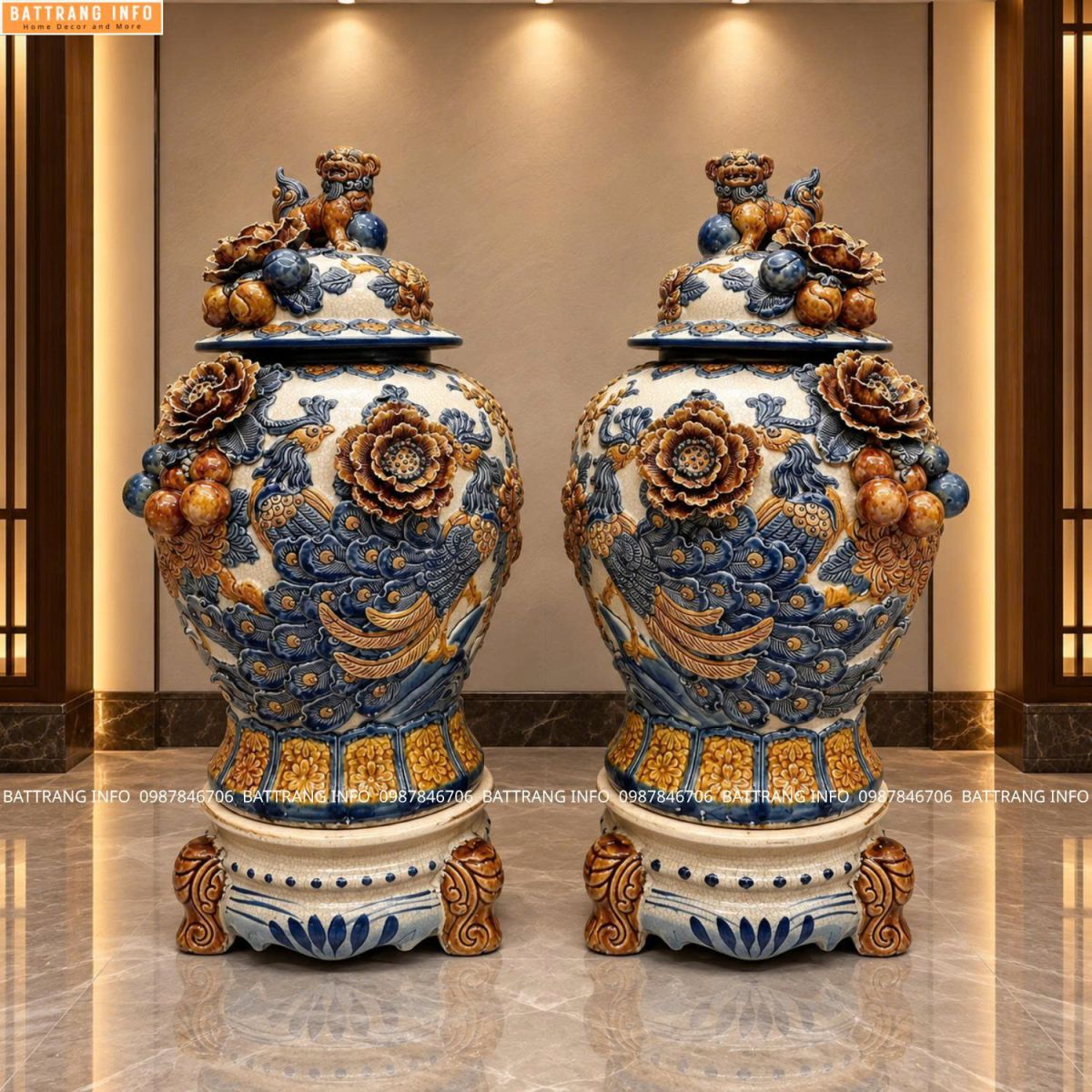 Choé Công Danh Phú Quý Men Rạn Đắp Nổi Cao Cấp Bát Tràng