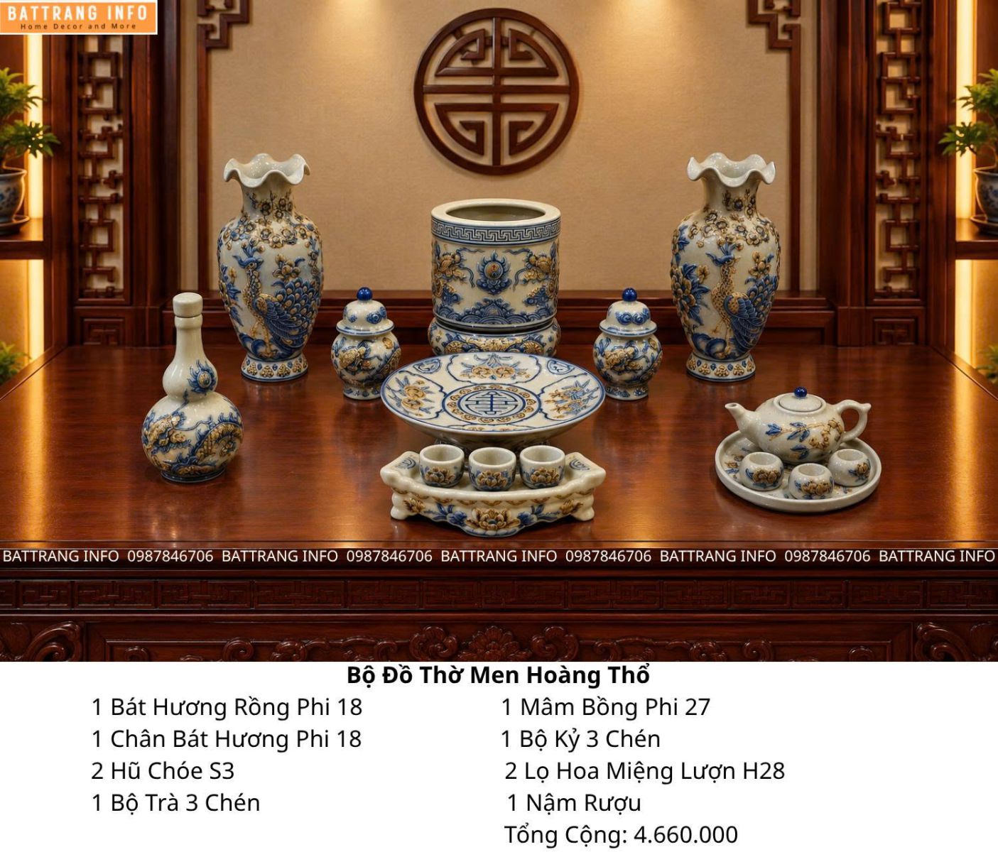 Đặt mua bộ đồ thờ men hoàng thổ cao cấp Bát Tràng ở đâu Hà Nội?