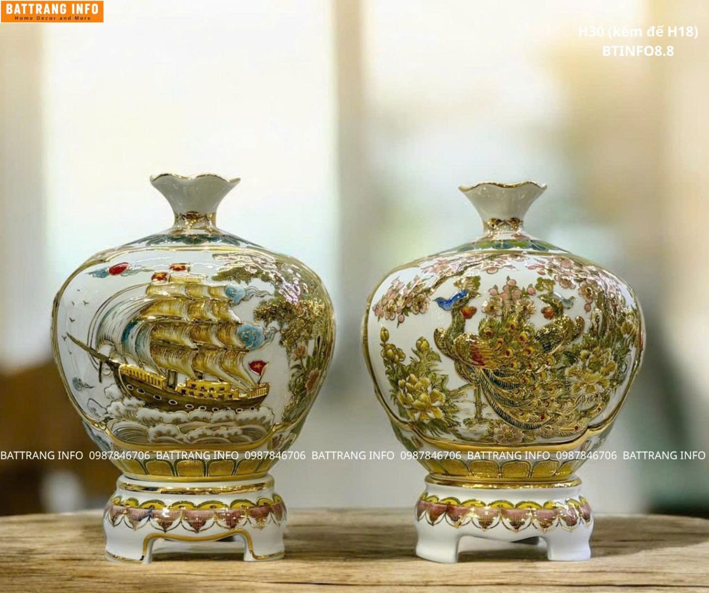 Mua Bình Hút Lộc Miệng Lượn Thuận Buồm Xuôi Gió & Công Danh Phú Quý Đắp Nổi Vẽ Vàng Cao Cấp Bát Tràng Ở Đâu Hà Nội?