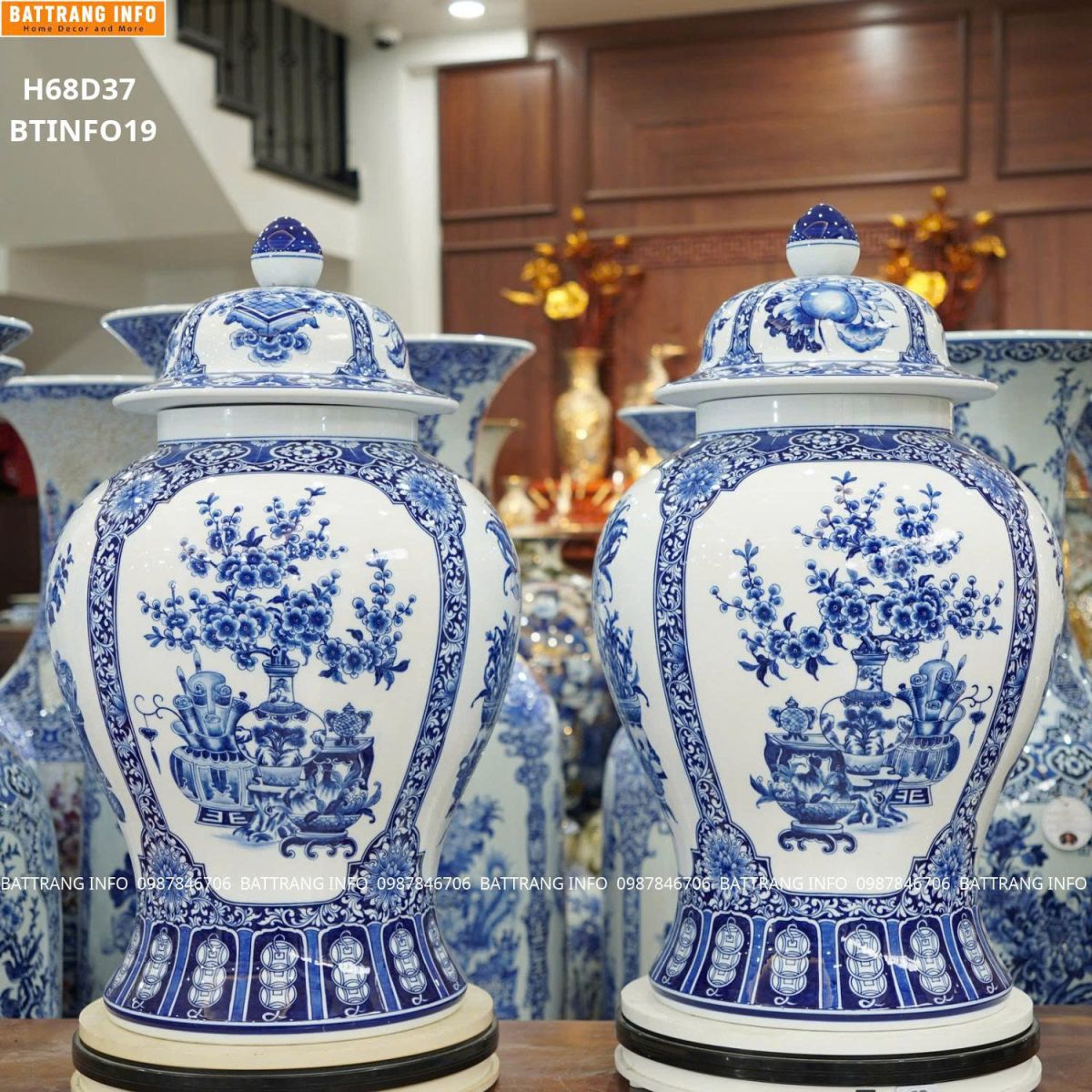 Cửa hàng bán cặp chóe Tứ Cảnh cổ đồ men lam vẽ tay cao cấp Bát Tràng cao 68cm ở đâu?