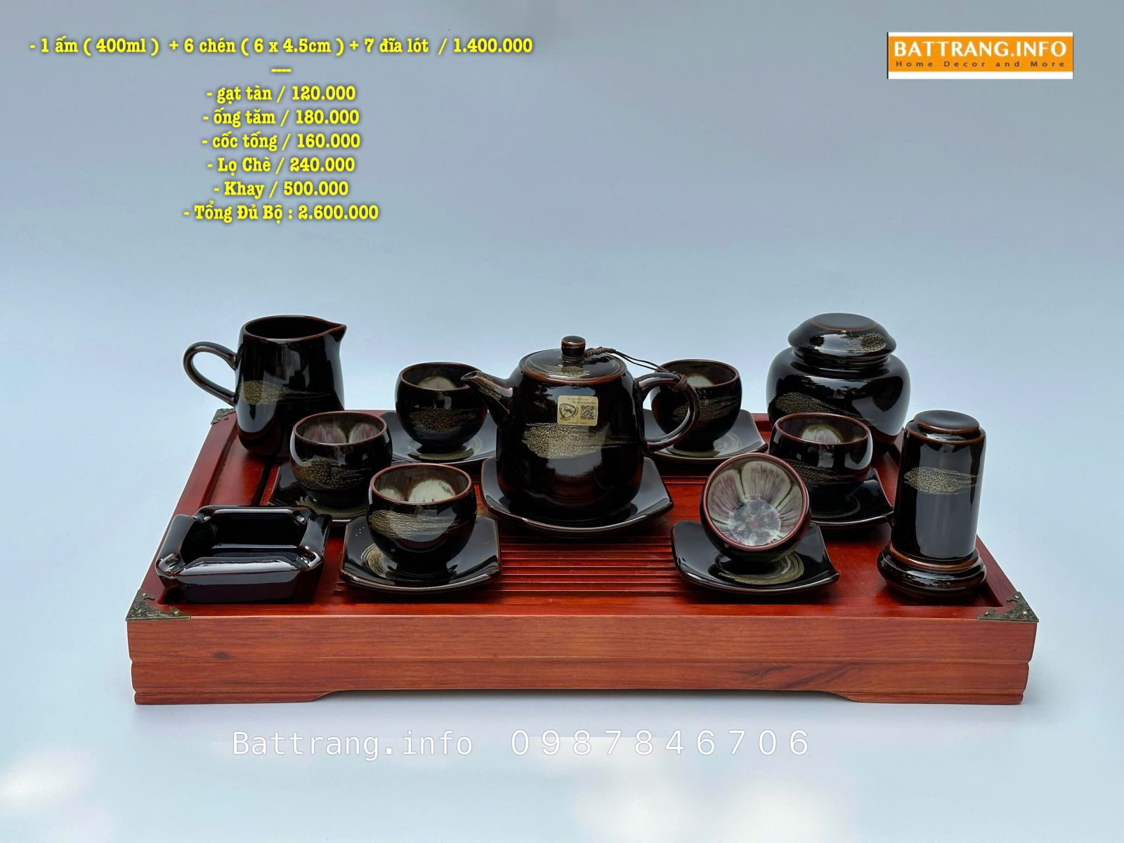 Bộ Ấm Chén Men Hoả Biến Cao Cấp Bát Tràng