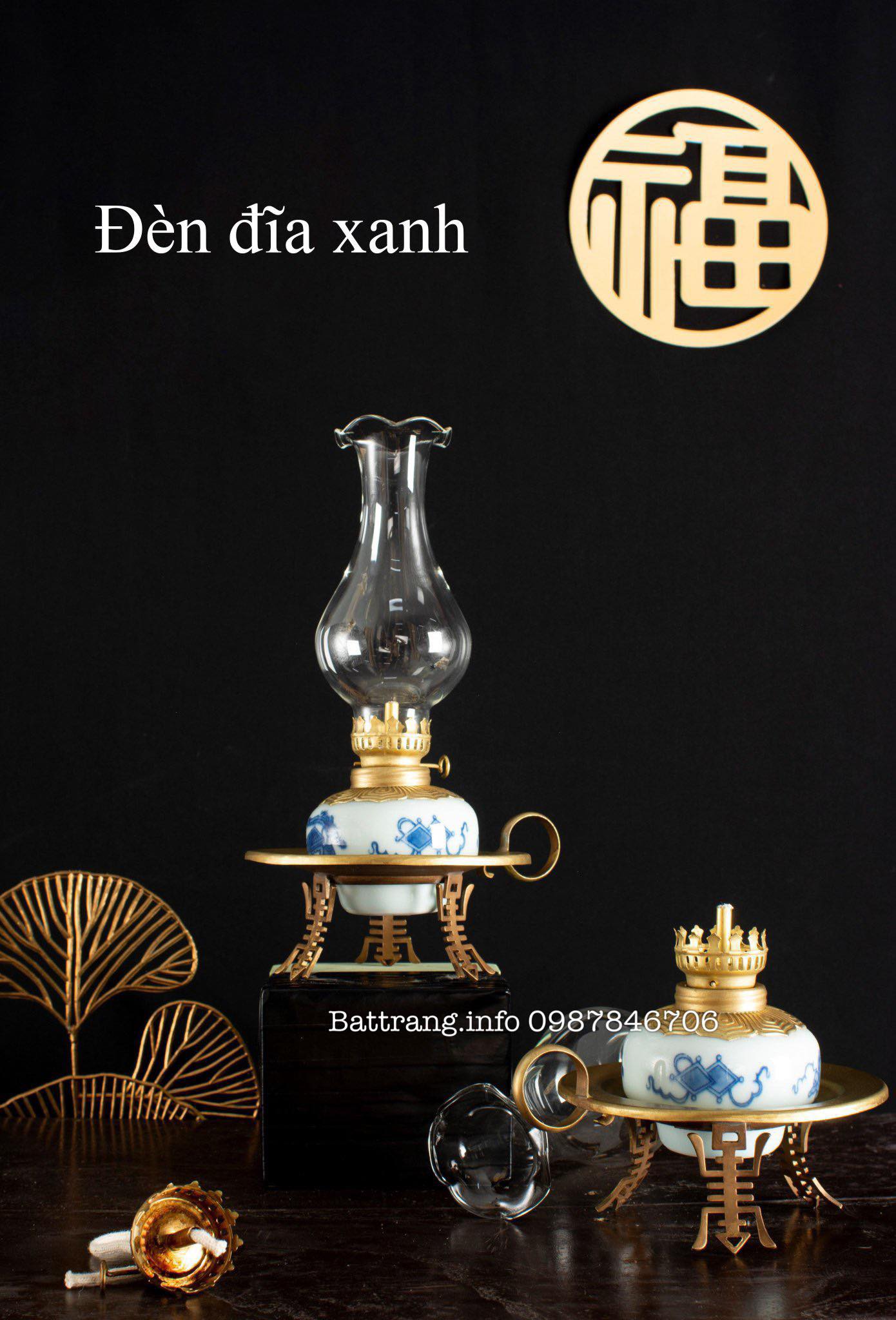 Đèn Đĩa Xanh - Đèn Dầu Bát Tràng