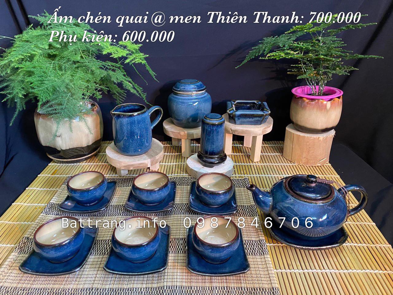 Ấm Chén Quai Sứ Men Thiên Thanh