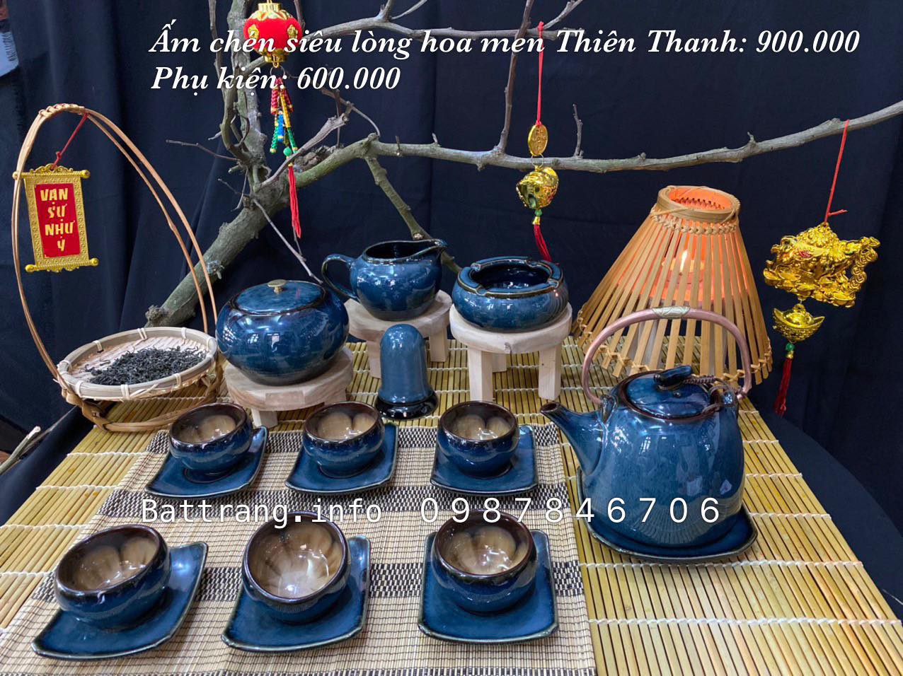 Ấm Chén Siêu Lòng Hoa Men Thiên Thanh