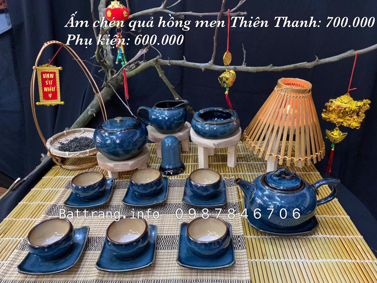 Ấm Chén Quả Hồng Men Thiên Thanh