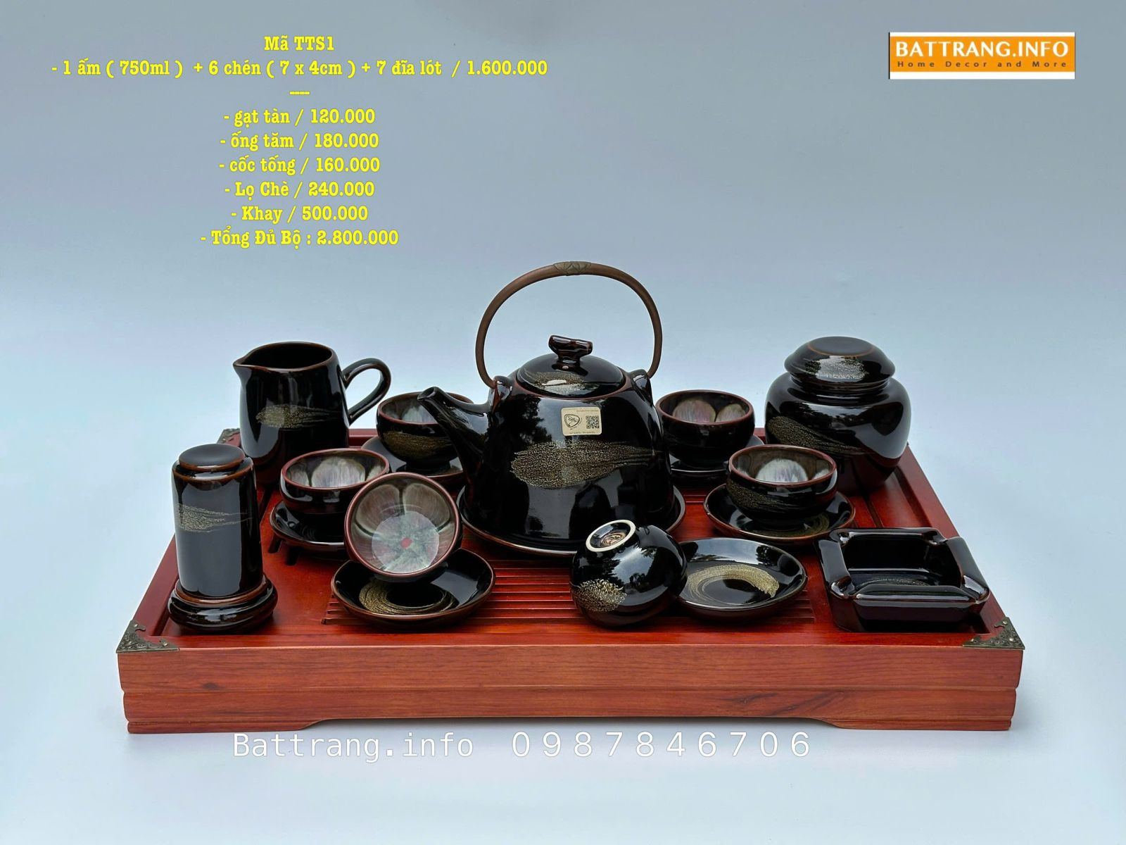 Bộ Ấm Chén Men Hoả Biến Cao Cấp Bát Tràng