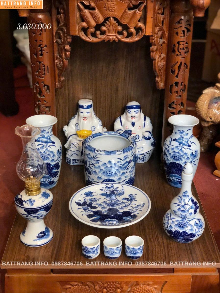 BỘ ĐỒ THỜ THẦN TÀI MEN LAM XANH CAO CẤP BÁT TRÀNG