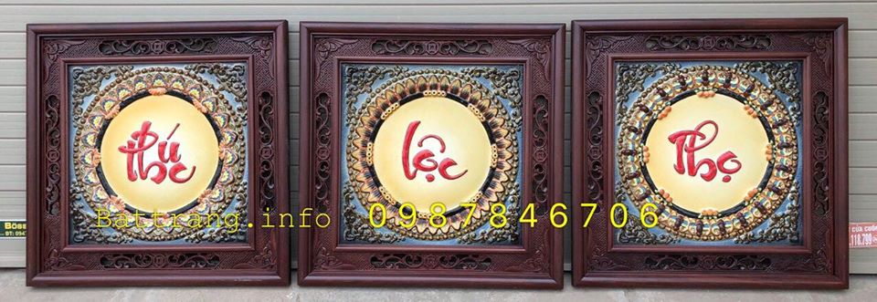 Tranh gốm Bát Tràng chữ Phúc Lộ Thọ 